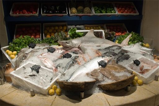 fresh seafood on display